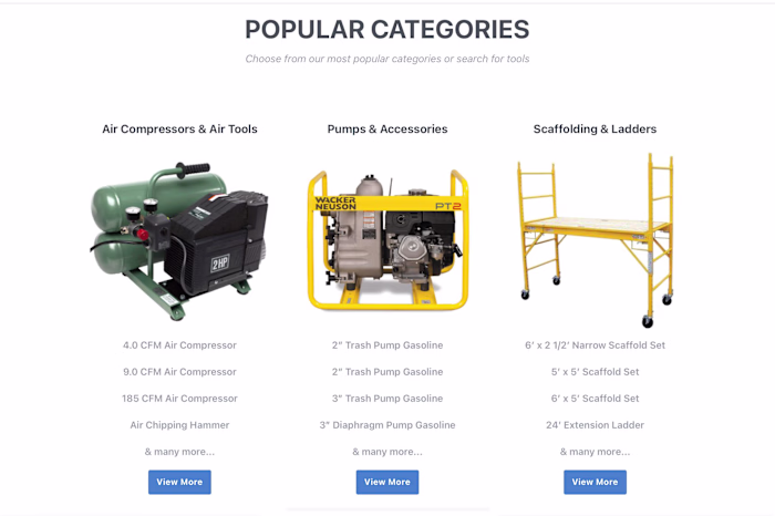 Tools rental reservations