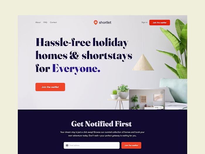 Shortlet Website Landing Page Design