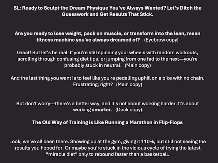 Sales Page for a fitness company 