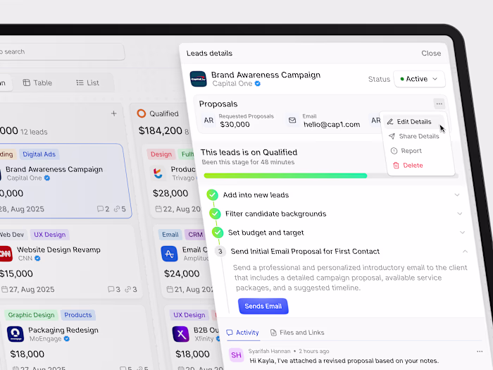 Sales Management Dashboard - Kanban View