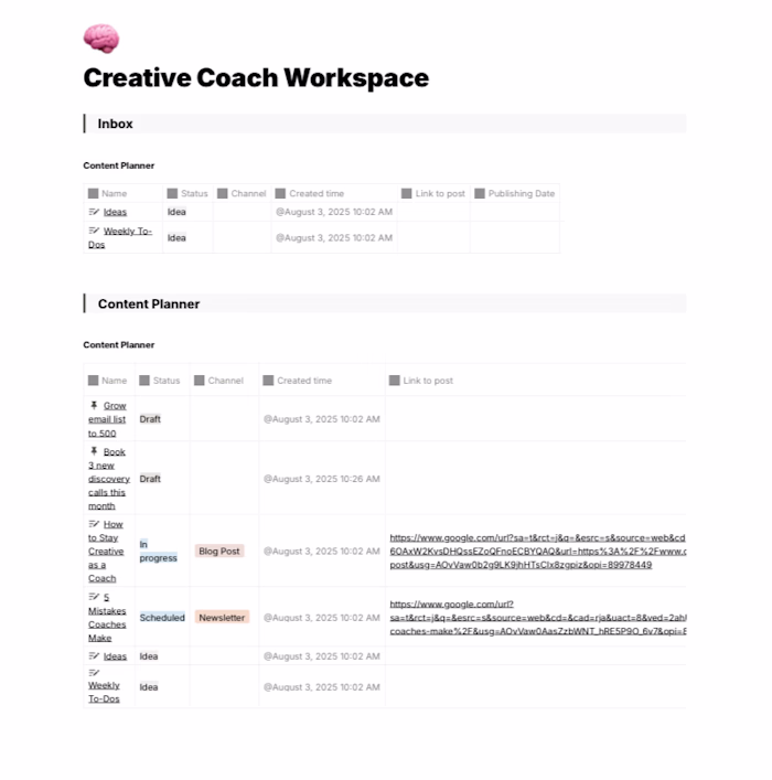 Creative Coach Workspace