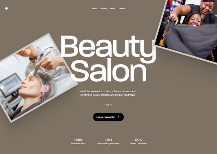 Landing page hero concept for a beauty salon.