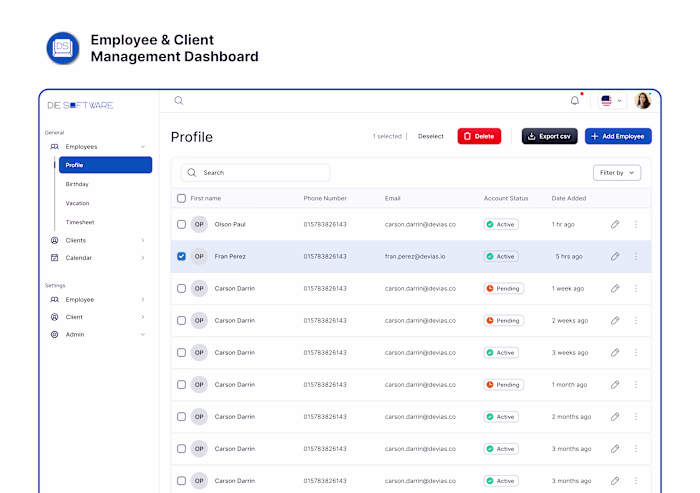 Employee and Client Management Dashboard Design