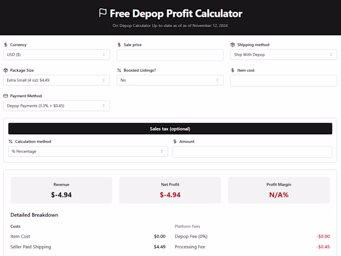 Depop Calculator 2025