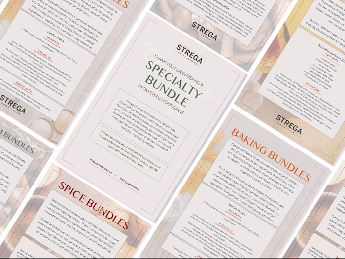 Strega Provisions | Delivery Inserts & Menu Design