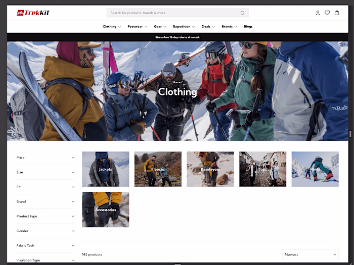 Ecommerce website for trekking brand