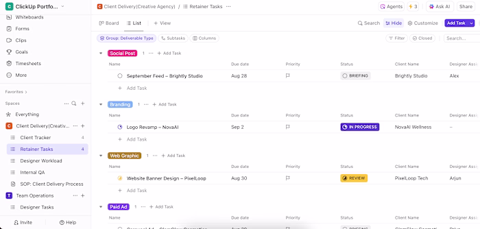 ClickUp Retainer Workflow Demo for Creative Agencies