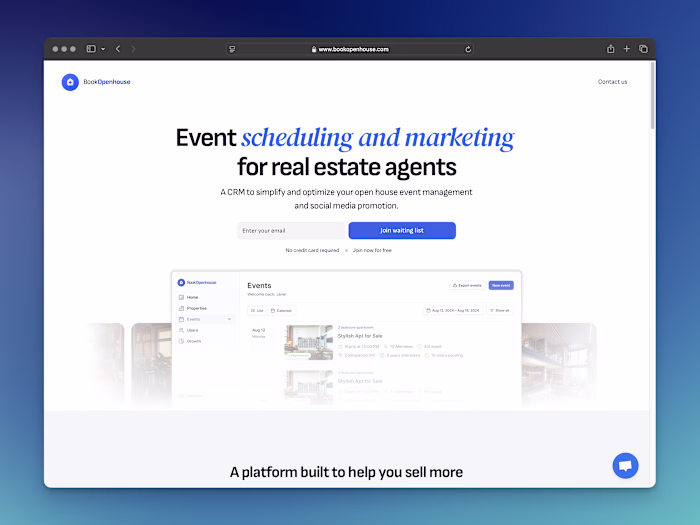 Bookopenhouse landing page