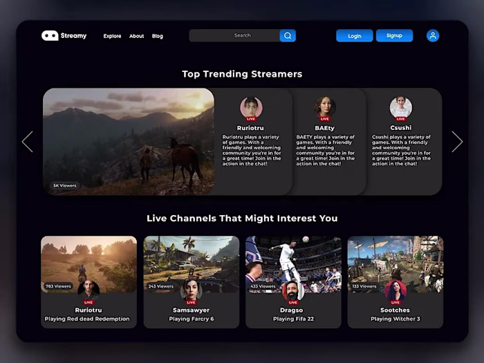 Streamy: Engaging Gaming Streaming Platform Design