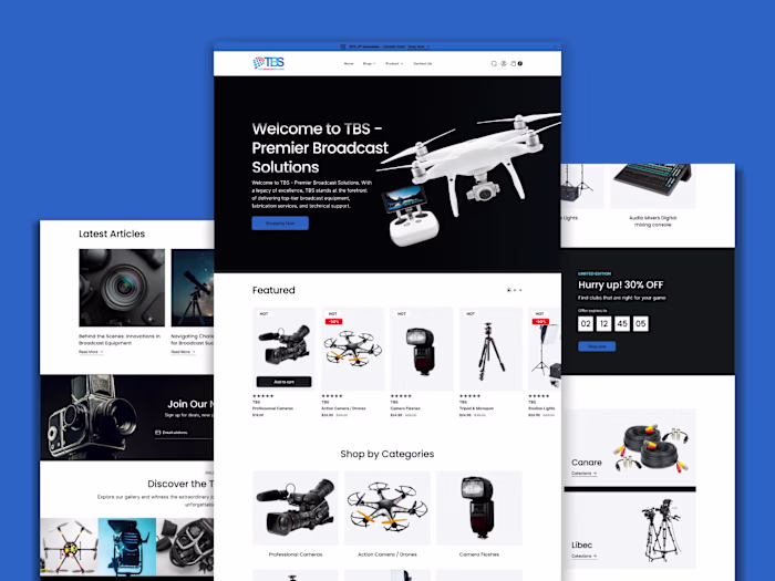 TBS Premier Broadcast Solutions E-Commerce UI Design