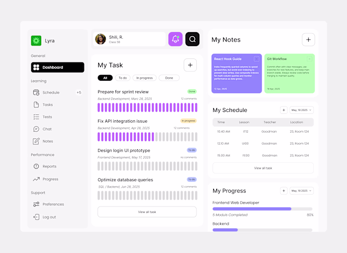 Lyra – Classroom Dashboard UI