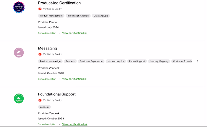 Sharing my certifications in product