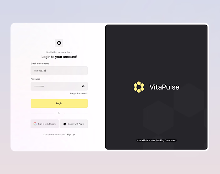 VitaPulse Login Screen