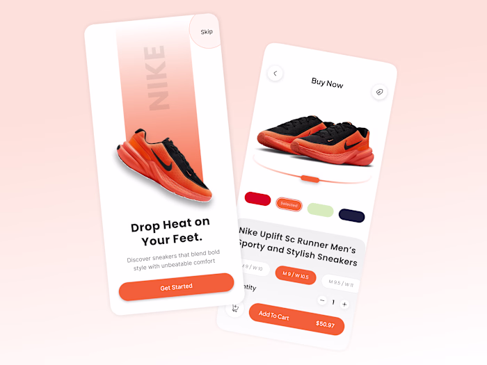 Nike Sneakers Shopping App – Clean & Bold E-commerce UI