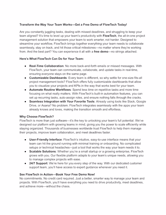 Free Demo for SaaS Software - Landing Page