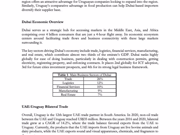 Report on UAE-Uruguay Business Synergies 