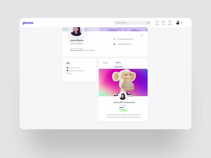Glumos Social NFTs Feature Web UI