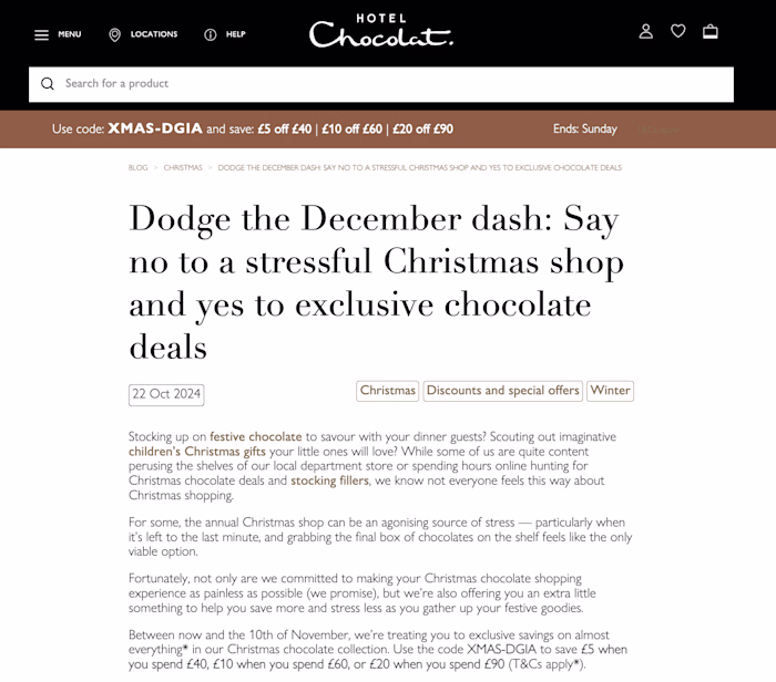 Hotel Chocolat Christmas Campaign Copy