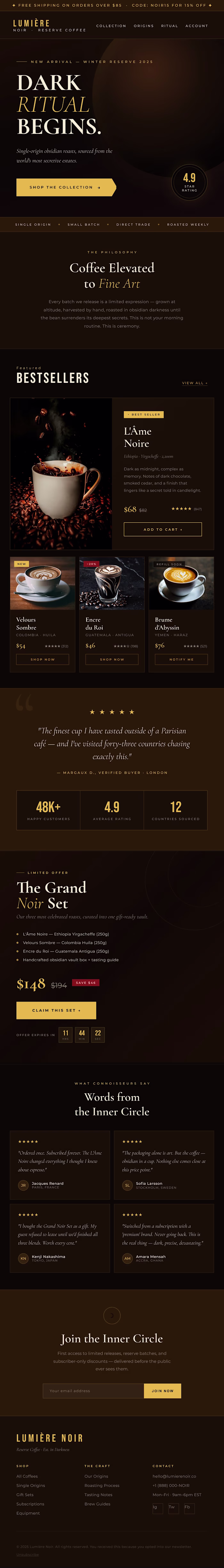 Landing page for a Coffee