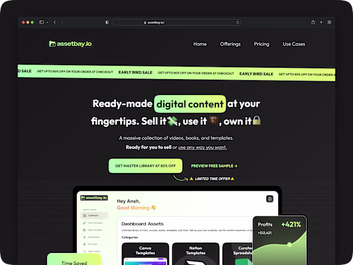 AssetBay PLR Digital Assets Marketplace Landing Page Design
