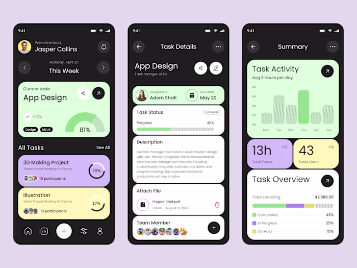 Task management mobile app design.