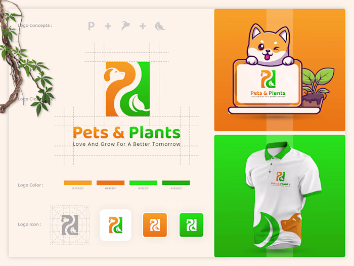Letter P Pets and Plants Logo Design Brand Identity: Behance