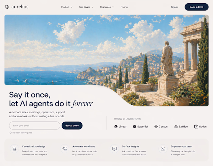 Landing page for an ai