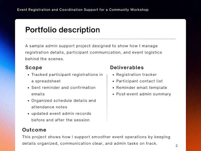 I provided event registration and