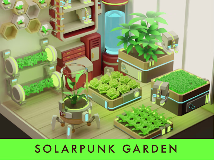 Solarpunk 3D diorama 