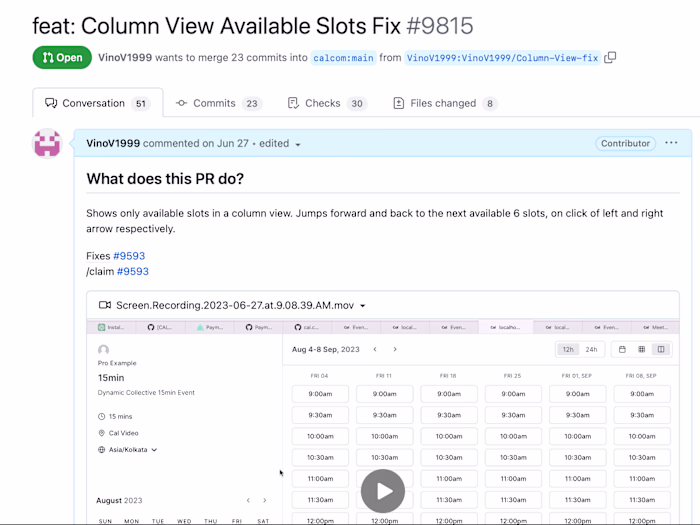 Contributions in Cal.com
