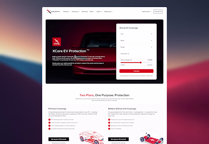 XCare Warranty Landing Page Redesign