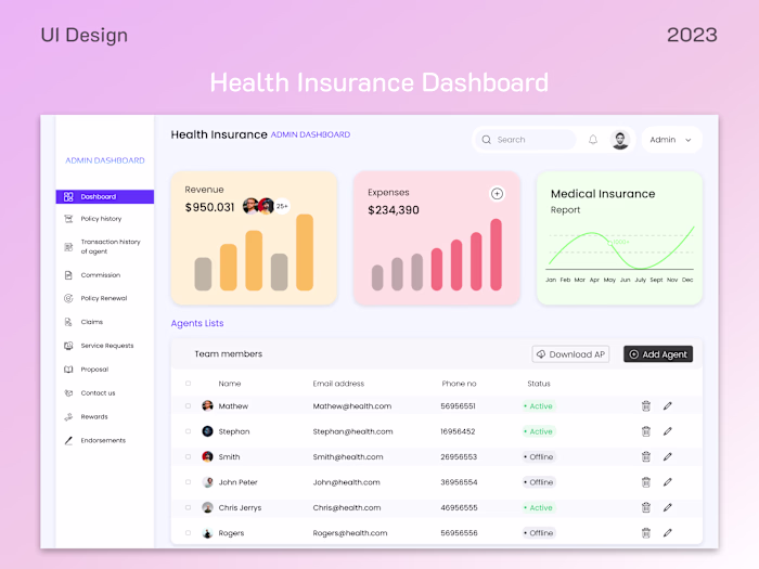 Health Insurance Agent & Admin Dashboard | UI Design