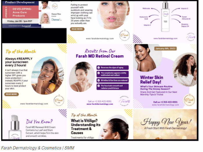 Social Media Management for a Dermatology Brand.