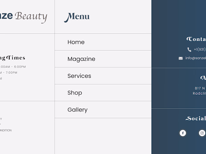 Senze Beauty Menu page is ready 