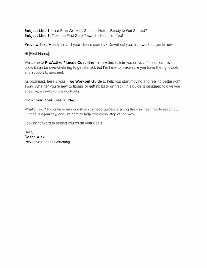 Kickstart Your Fitness - Welcome Email