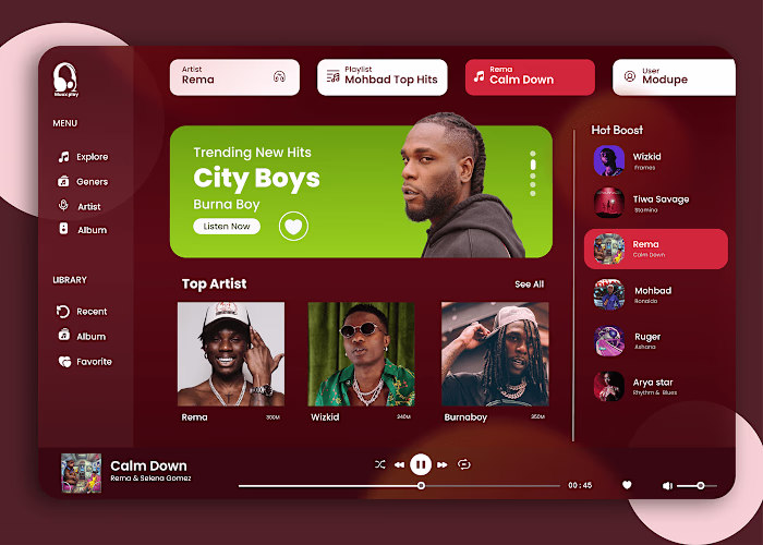 Music App page on Behance