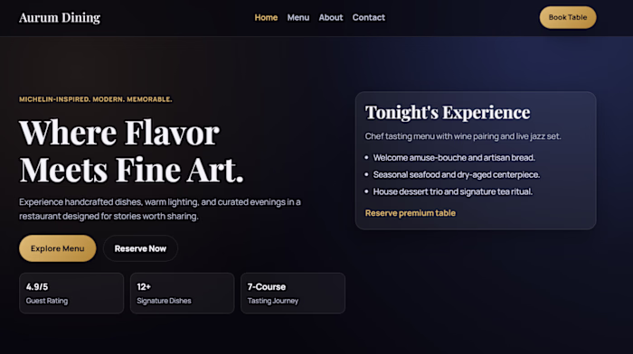 Elegant Restaurant Website Design with Luxury Dark Theme