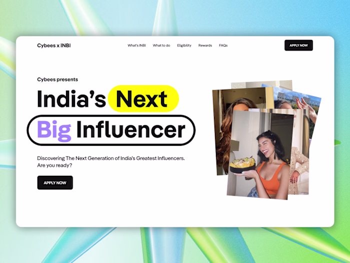 India’s Next Big Influencer, Landing Page & Marketing Designs