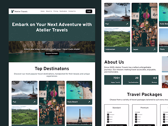 Atelier Travels Landing Page Website Design UI/UX