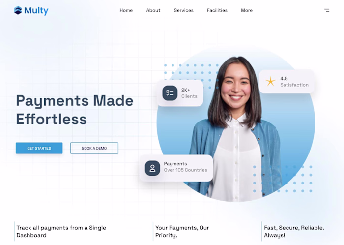 Hero section for a payment gateway company in Figma