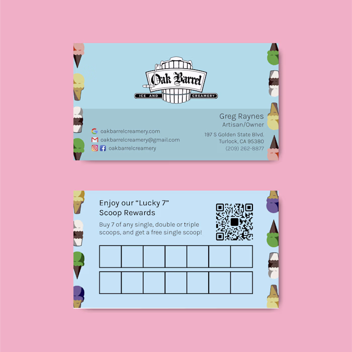 Family Fun Business Card for Oak Barrel Ice & Creamery
