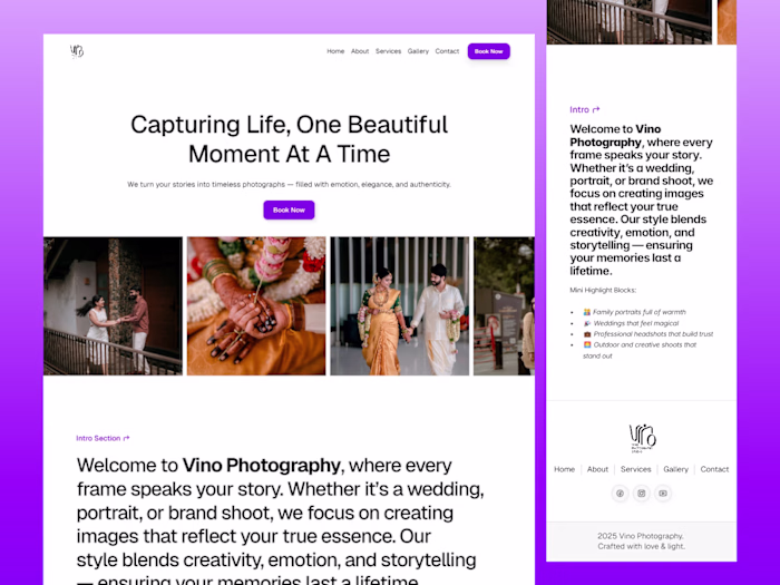 Vino Photography Website Design