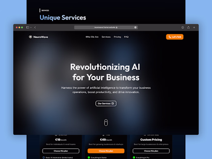 Framer Design: NeuroWave AI Landing Page