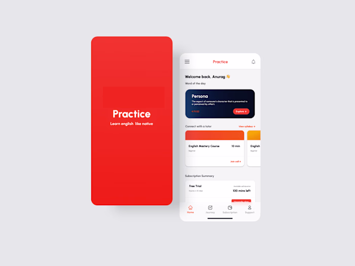 Practice for Learner (Online Tutoring App)
UX/UI Design