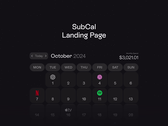 SubCal Landing Page Design & Development - Personal Project
