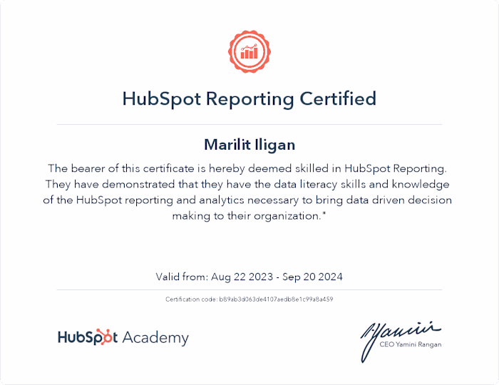 Hubspot Reporting Certified
