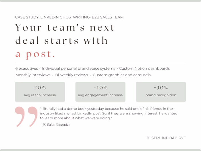 LinkedIn ghostwriting for a six-person sales team.