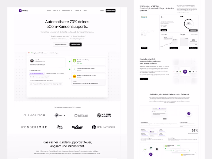 Vennie AI-Powered eCommerce Support Platform Design