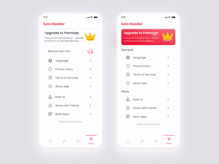 Settings - PDF Reader App UI