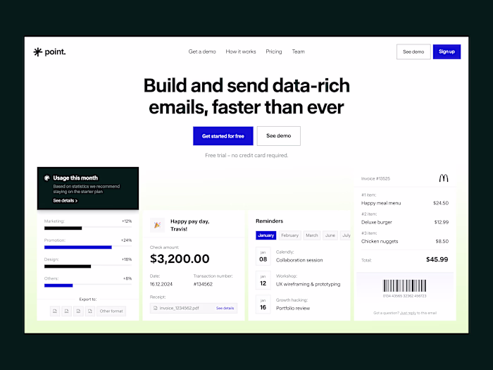 Email template builder: website, landing page, saas design